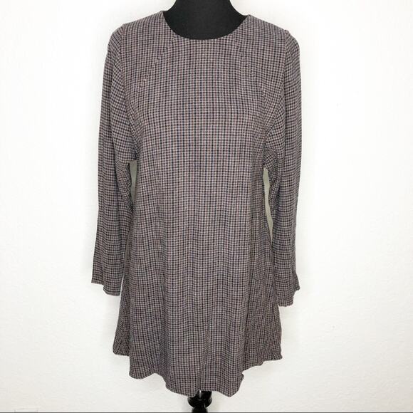 Zara Dresses & Skirts - Zara gray navy blue brown plaid tweed button back dress zip Medium